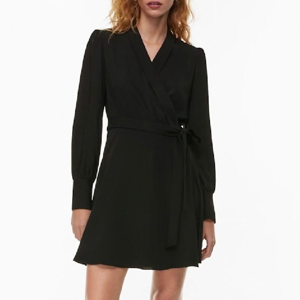 Babaton Aritizia Hyde Satin Tie Front Long Sleeve Midi Dress Black Size Large
